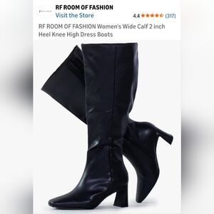 RF ROOM OF FASHION Women's Wide Calf 2 inch Women’s Black Knee-High Dress Boots